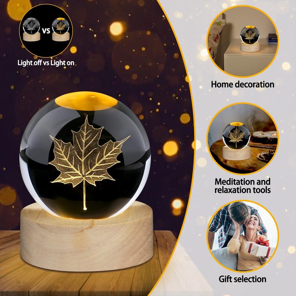 DUQGUHO Maple Leaf Crystal Ball 2.4" 3D Globe Fall Decor Paperweight New